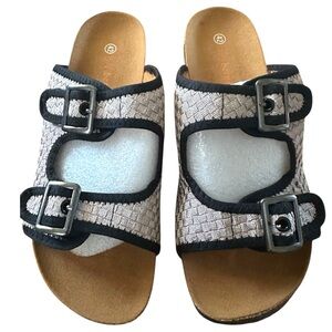 Bernie Mev Sunset SZ 11 Pink Metallic 2 Buckle Woven Cork bottom slip-on sandal